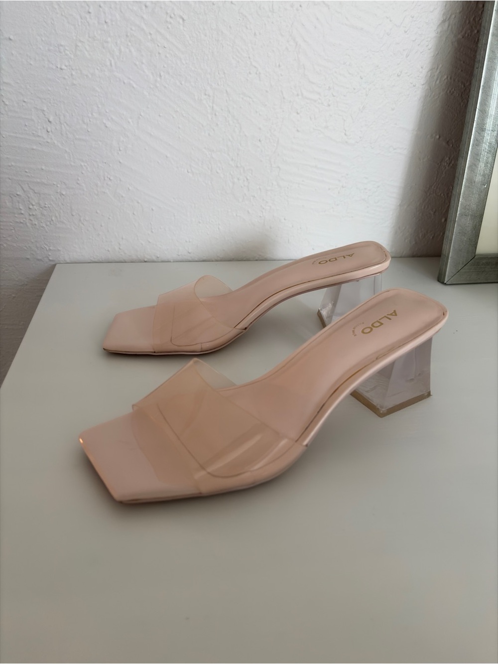 ALDO Blush Nude Clear-Strap Block Heel Mules